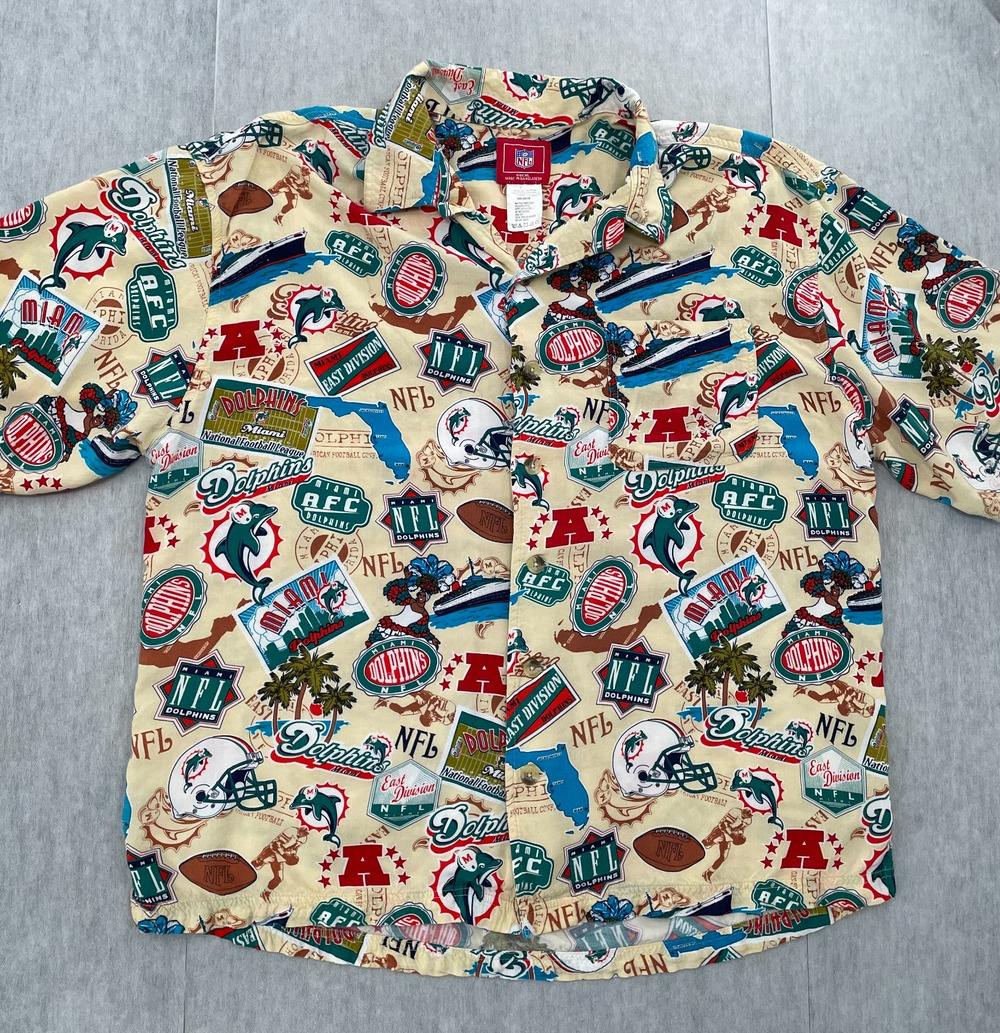 VINTAGE Miami Dolphins Shirt Adult XL NFL Hawaiian Football All Over Print Mens